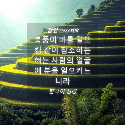 Picture 04 - 잠언 25:23 KOR - 북풍이 비를 일으킴 같이 참소하는 - Bible Verse Picture