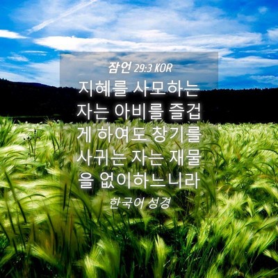 Picture 04 - 잠언 29:3 KOR - 지혜를 사모하는 자는 아비를 즐겁게 - Bible Verse Picture