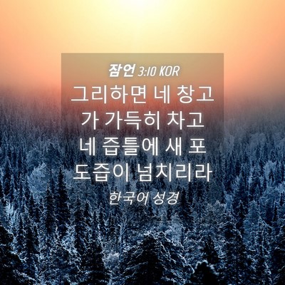 Picture 04 - 잠언 3:10 KOR - 그리하면 네 창고가 가득히 차고 네 - Bible Verse Picture