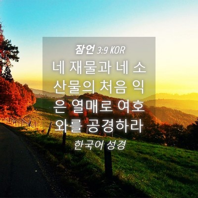 Picture 04 - 잠언 3:9 KOR - 네 재물과 네 소산물의 처음 익은 - Bible Verse Picture