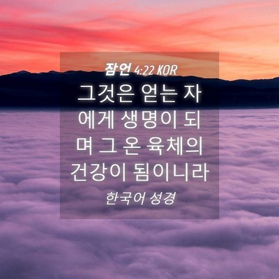 Picture 04 - 잠언 4:22 KOR - 그것은 얻는 자에게 생명이 되며 그 - Bible Verse Picture