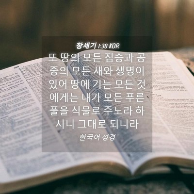 Picture 04 - 창세기 1:30 KOR - 또 땅의 모든 짐승과 공중의 모든 - Bible Verse Picture