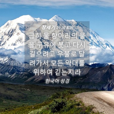 Picture 04 - 창세기 24:20 KOR - 급히 물 항아리의 물을 구유에 붓고 - Bible Verse Picture