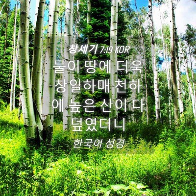 Picture 04 - 창세기 7:19 KOR - 물이 땅에 더욱 창일하매 천하에 - Bible Verse Picture
