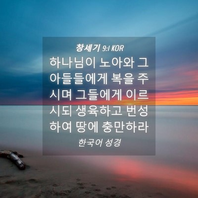 Picture 04 - 창세기 9:1 KOR - 하나님이 노아와 그 아들들에게 복을 - Bible Verse Picture
