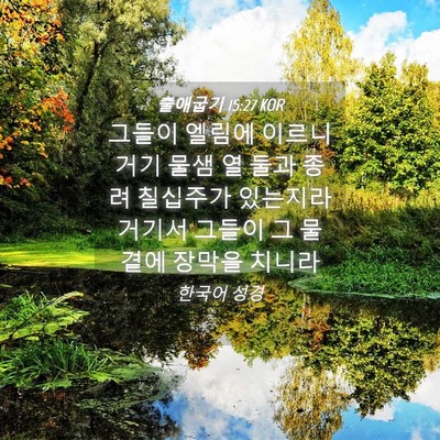 Picture 04 - 출애굽기 15:27 KOR - 그들이 엘림에 이르니 거기 물샘 열 - Bible Verse Picture