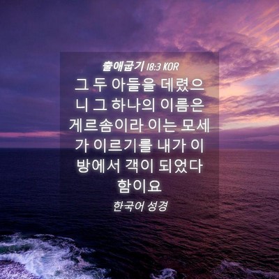 Picture 04 - 출애굽기 18:3 KOR - 그 두 아들을 데렸으니 그 하나의 - Bible Verse Picture