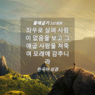 Picture 04 - 출애굽기 2:12 KOR - 좌우로 살펴 사람이 없음을 보고 그 - Bible Verse Picture