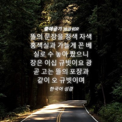 Picture 04 - 출애굽기 38:18 KOR - 뜰의 문장을 청색 자색 홍색실과 - Bible Verse Picture