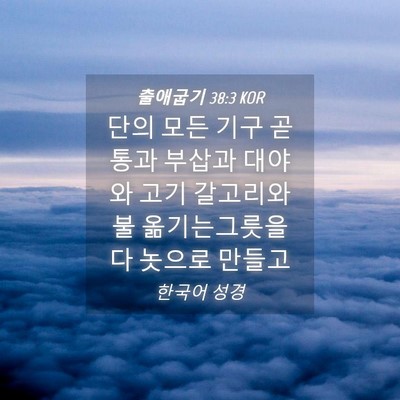 Picture 04 - 출애굽기 38:3 KOR - 단의 모든 기구 곧 통과 부삽과 - Bible Verse Picture
