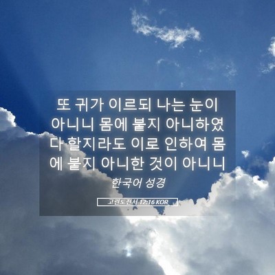 Picture 05 - 고린도전서 12:16 KOR - 또 귀가 이르되 나는 눈이 아니니 - Bible Verse Picture