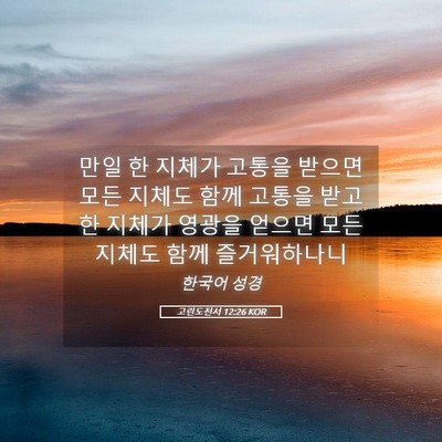 Picture 05 - 고린도전서 12:26 KOR - 만일 한 지체가 고통을 받으면 모든 - Bible Verse Picture
