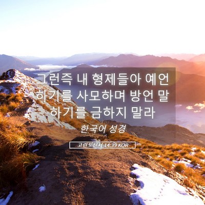 Picture 05 - 고린도전서 14:39 KOR - 그런즉 내 형제들아 예언하기를 - Bible Verse Picture
