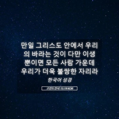 Picture 05 - 고린도전서 15:19 KOR - 만일 그리스도 안에서 우리의 바라는 - Bible Verse Picture