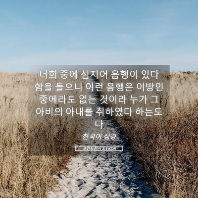 Picture 05 - 고린도전서 5:1 KOR - 너희 중에 심지어 음행이 있다 함을 - Bible Verse Picture
