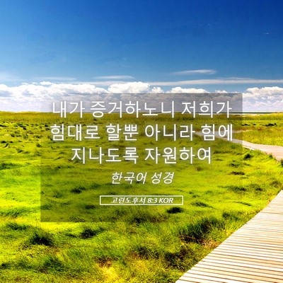 Picture 05 - 고린도후서 8:3 KOR - 내가 증거하노니 저희가 힘대로 할뿐 - Bible Verse Picture