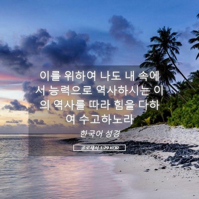 Picture 05 - 골로새서 1:29 KOR - 이를 위하여 나도 내 속에서 - Bible Verse Picture