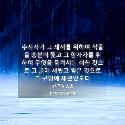 Picture 05 - 나훔 2:12 KOR - 수사자가 그 새끼를 위하여 식물을 - Bible Verse Picture