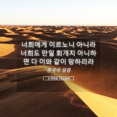 Picture 05 - 누가복음 13:5 KOR - 너희에게 이르노니 아니라 너희도 - Bible Verse Picture