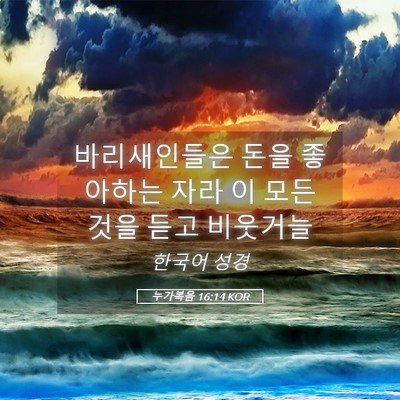 Picture 05 - 누가복음 16:14 KOR - 바리새인들은 돈을 좋아하는 자라 이 - Bible Verse Picture
