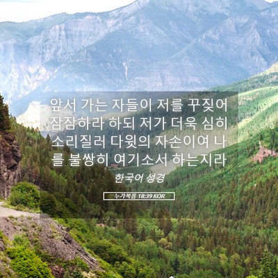 Picture 05 - 누가복음 18:39 KOR - 앞서 가는 자들이 저를 꾸짖어 - Bible Verse Picture