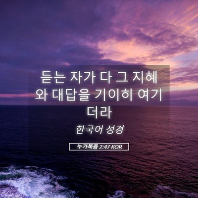 Picture 05 - 누가복음 2:47 KOR - 듣는 자가 다 그 지혜와 대답을 - Bible Verse Picture