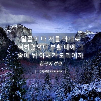 Picture 05 - 누가복음 20:33 KOR - 일곱이 다 저를 아내로 취하였으니 - Bible Verse Picture