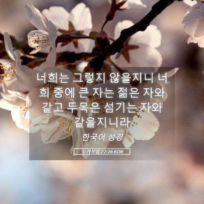 Picture 05 - 누가복음 22:26 KOR - 너희는 그렇지 않을지니 너희 중에 - Bible Verse Picture
