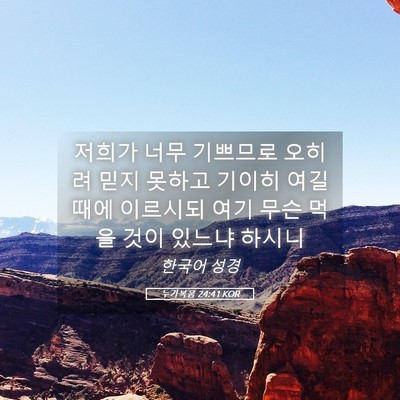 Picture 05 - 누가복음 24:41 KOR - 저희가 너무 기쁘므로 오히려 믿지 - Bible Verse Picture