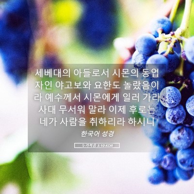 Picture 05 - 누가복음 5:10 KOR - 세베대의 아들로서 시몬의 동업자인 - Bible Verse Picture