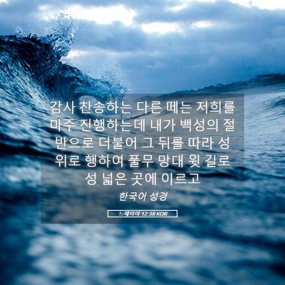 Picture 05 - 느헤미야 12:38 KOR - 감사 찬송하는 다른 떼는 저희를 - Bible Verse Picture