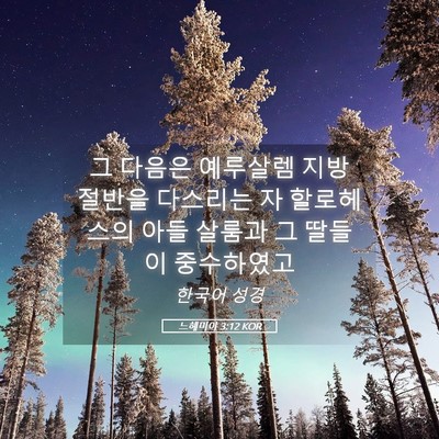 Picture 05 - 느헤미야 3:12 KOR - 그 다음은 예루살렘 지방 절반을 - Bible Verse Picture
