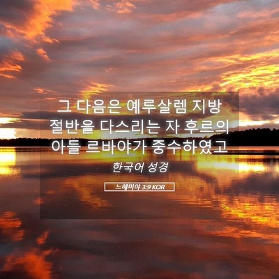 Picture 05 - 느헤미야 3:9 KOR - 그 다음은 예루살렘 지방 절반을 - Bible Verse Picture