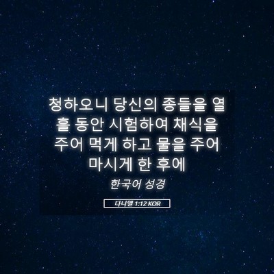 Picture 05 - 다니엘 1:12 KOR - 청하오니 당신의 종들을 열흘 동안 - Bible Verse Picture