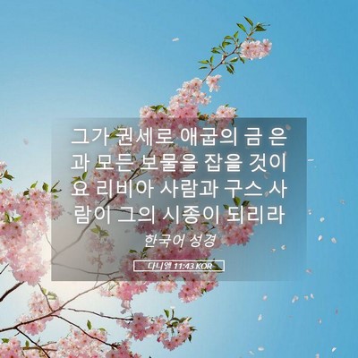 Picture 05 - 다니엘 11:43 KOR - 그가 권세로 애굽의 금 은과 모든 - Bible Verse Picture