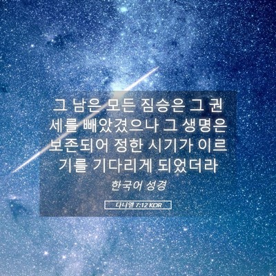 Picture 05 - 다니엘 7:12 KOR - 그 남은 모든 짐승은 그 권세를 - Bible Verse Picture
