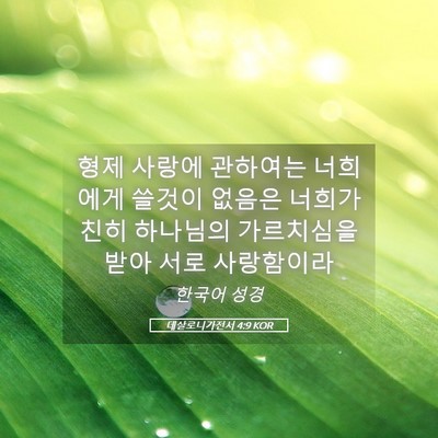 Picture 05 - 데살로니가전서 4:9 KOR - 형제 사랑에 관하여는 너희에게 - Bible Verse Picture