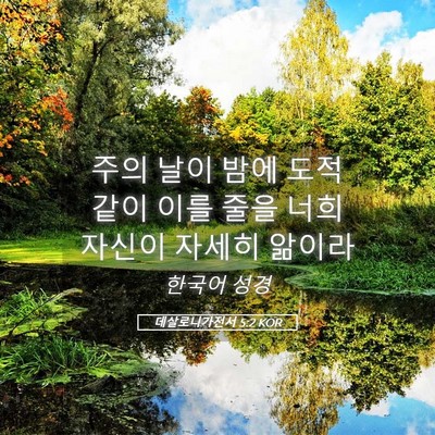 Picture 05 - 데살로니가전서 5:2 KOR - 주의 날이 밤에 도적 같이 이를 줄을 - Bible Verse Picture