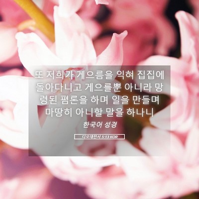 Picture 05 - 디모데전서 5:13 KOR - 또 저희가 게으름을 익혀 집집에 - Bible Verse Picture