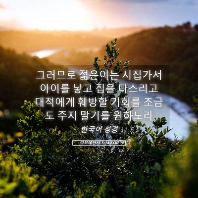 Picture 05 - 디모데전서 5:14 KOR - 그러므로 젊은이는 시집가서 아이를 - Bible Verse Picture