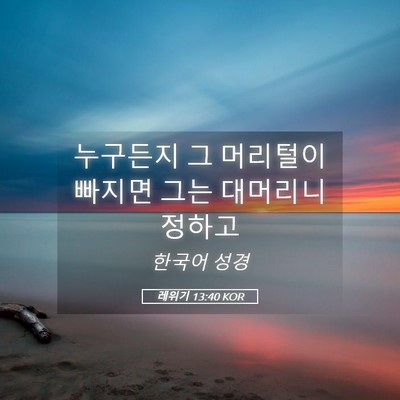 Picture 05 - 레위기 13:40 KOR - 누구든지 그 머리털이 빠지면 그는 - Bible Verse Picture