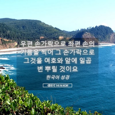 Picture 05 - 레위기 14:16 KOR - 우편 손가락으로 좌편 손의 기름을 - Bible Verse Picture
