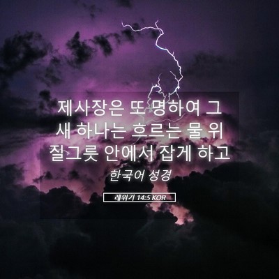 Picture 05 - 레위기 14:5 KOR - 제사장은 또 명하여 그 새 하나는 - Bible Verse Picture