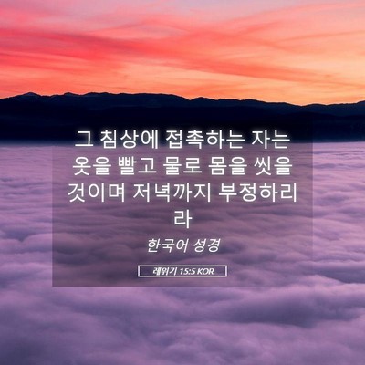 Picture 05 - 레위기 15:5 KOR - 그 침상에 접촉하는 자는 옷을 빨고 - Bible Verse Picture