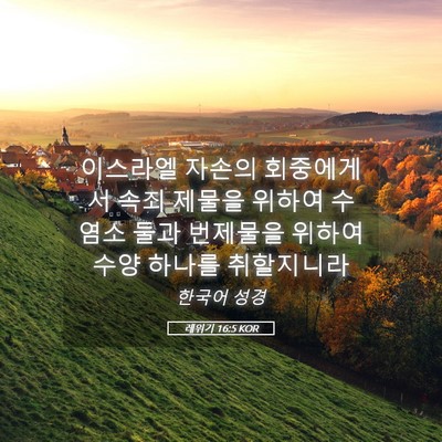 Picture 05 - 레위기 16:5 KOR - 이스라엘 자손의 회중에게서 속죄 - Bible Verse Picture