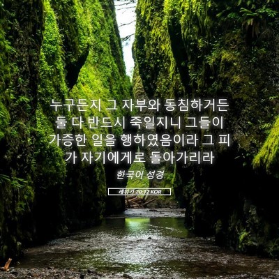 Picture 05 - 레위기 20:12 KOR - 누구든지 그 자부와 동침하거든 둘 - Bible Verse Picture