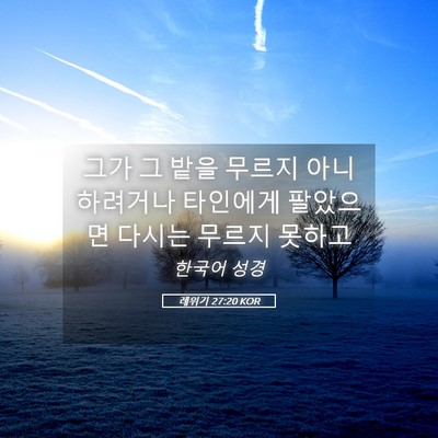 Picture 05 - 레위기 27:20 KOR - 그가 그 밭을 무르지 아니하려거나 - Bible Verse Picture