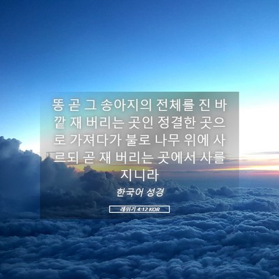 Picture 05 - 레위기 4:12 KOR - 똥 곧 그 송아지의 전체를 진 바깥 재 - Bible Verse Picture