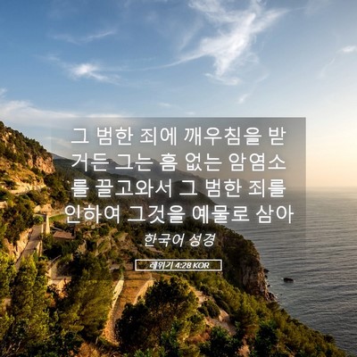 Picture 05 - 레위기 4:28 KOR - 그 범한 죄에 깨우침을 받거든 그는 - Bible Verse Picture