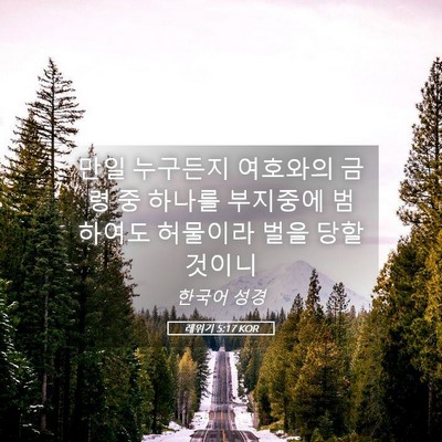 Picture 05 - 레위기 5:17 KOR - 만일 누구든지 여호와의 금령 중 - Bible Verse Picture
